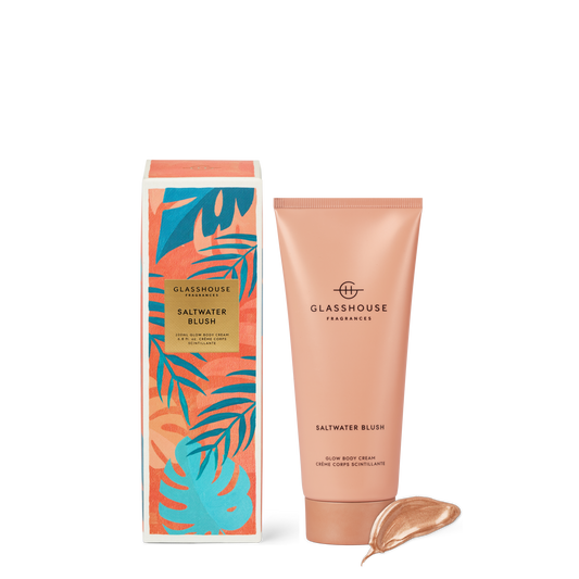 Glasshouse Saltwater Blush body cream and packaging on a white background