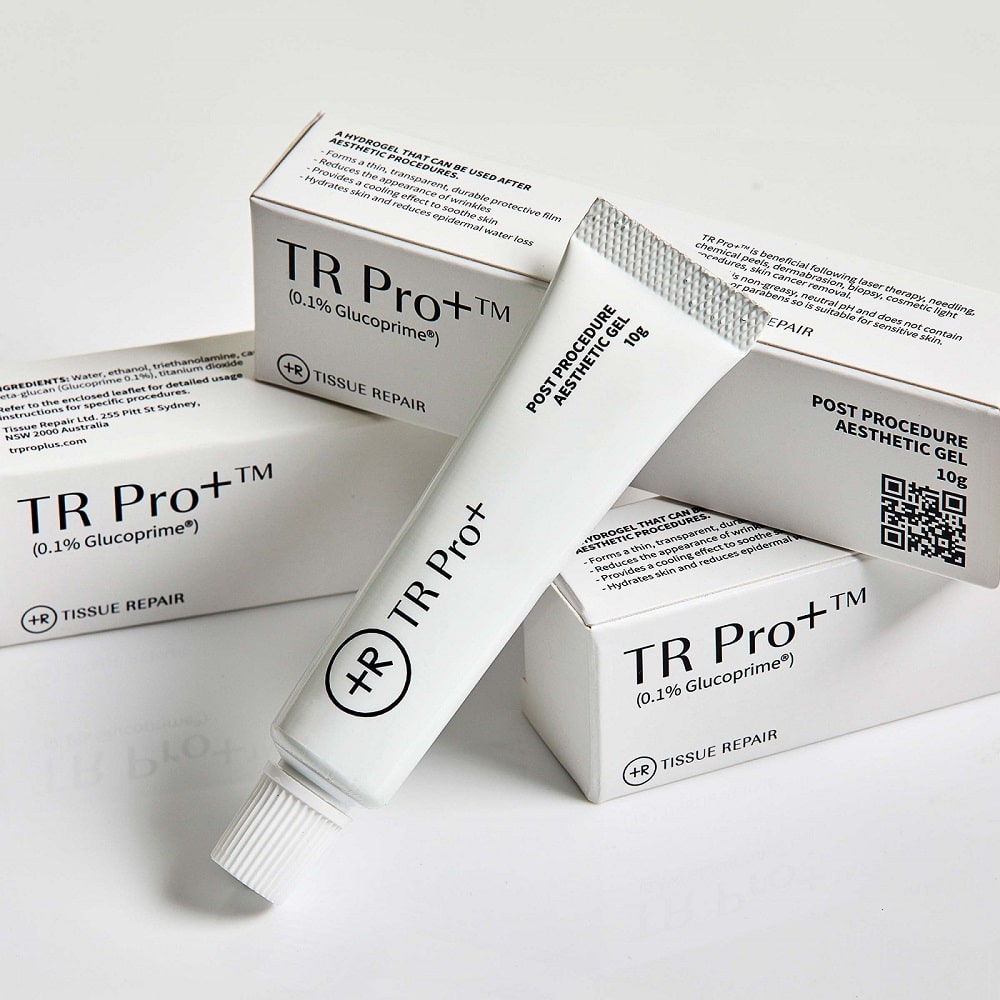 TR Pro+ tissue repair gel and packaging on a white background