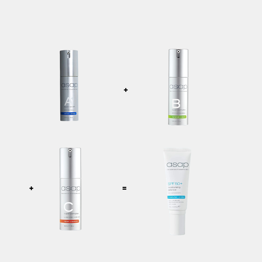ASAP Skincare Skincare ASAP Super A+B+C Serums = FREE Daily Moisturising Defence SPF50
