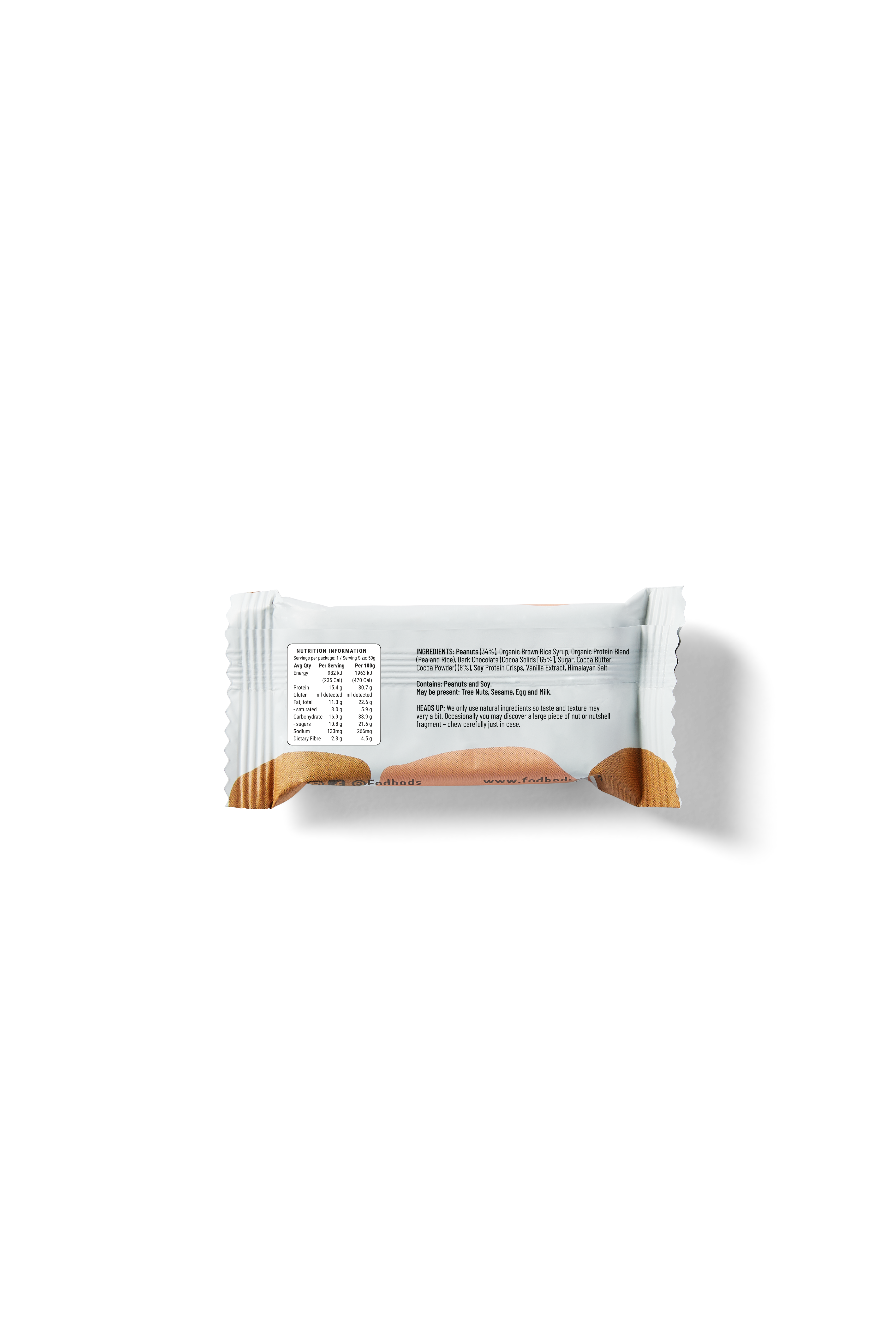 FOD BODS Bars FODBODS Low FODMAP Peanut Choc Chunk 50g