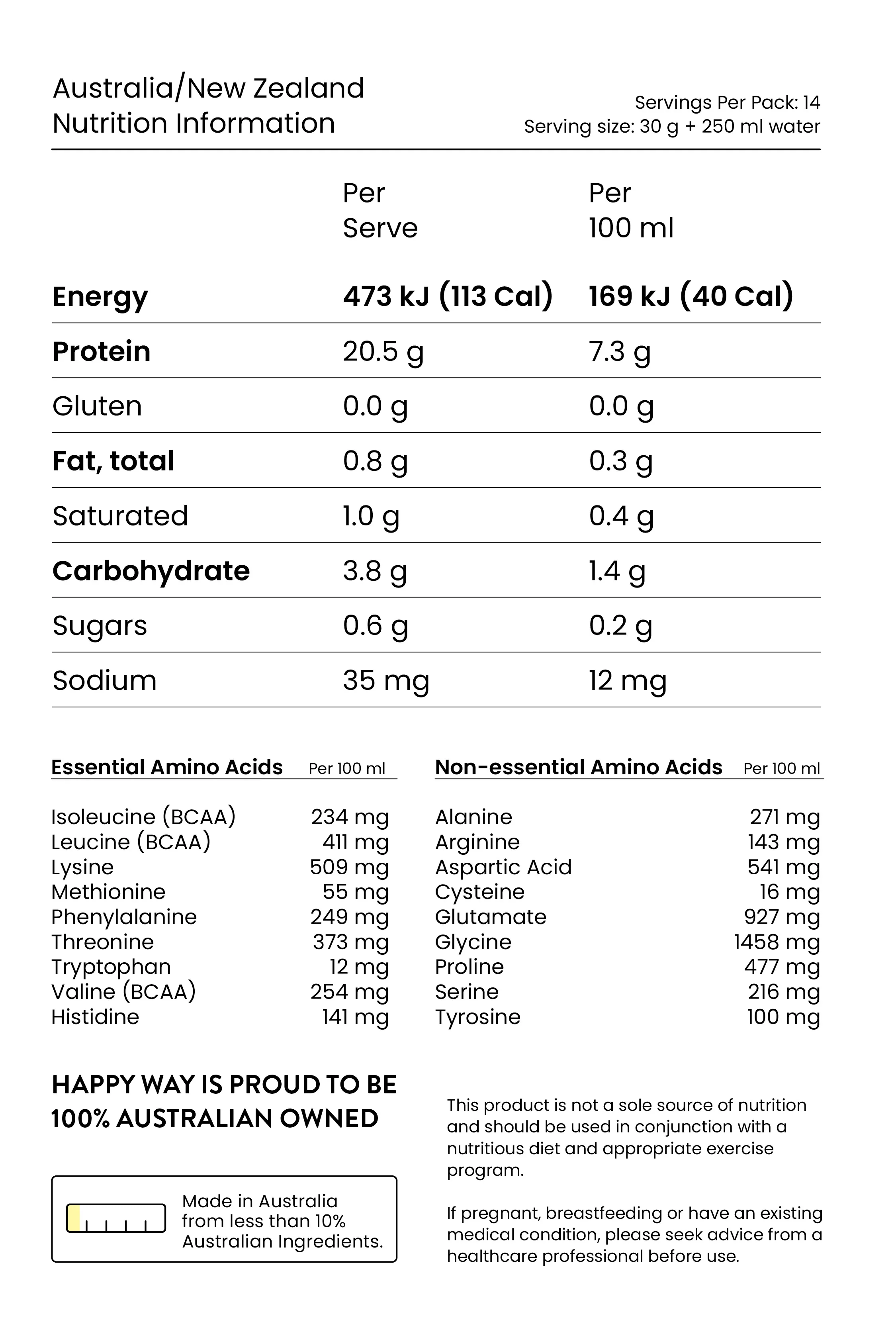 Happy Way Drink Ashy Bines Vegan Protein Water Passionfruit 420g
