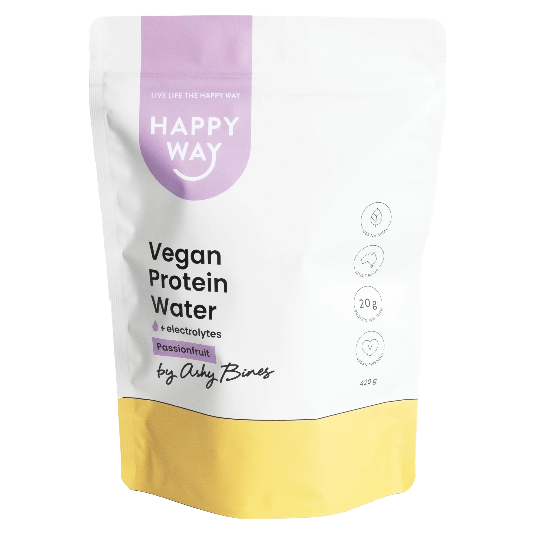 Happy Way Drink Ashy Bines Vegan Protein Water Passionfruit 420g