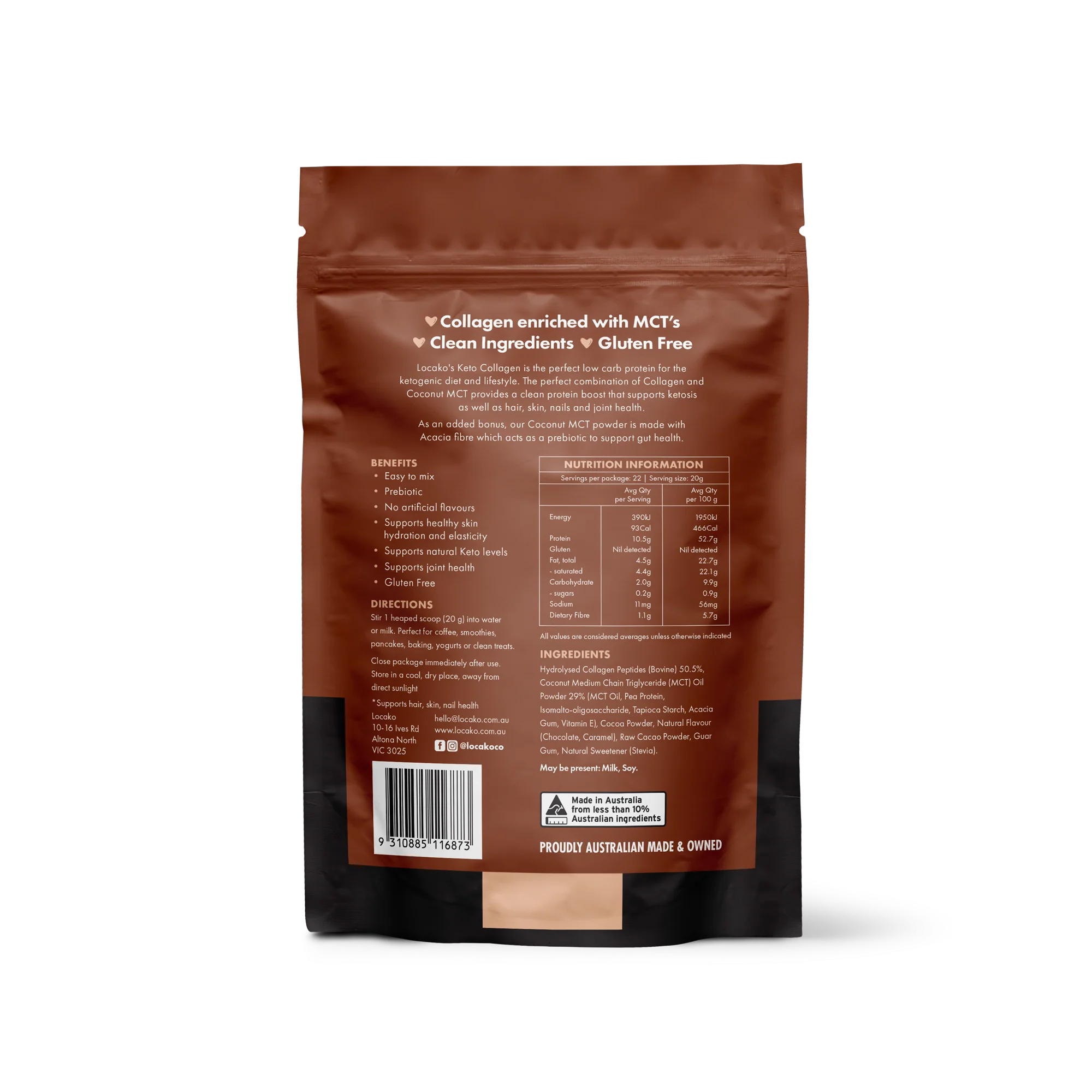 LOCAKO Coffee Creamer Locako Double Choc Fudge- Collagen Protein  (440g)