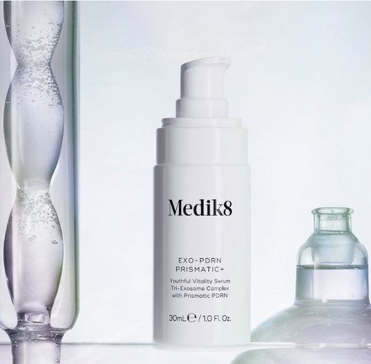Medik8 skincare serum bottle with a clear background