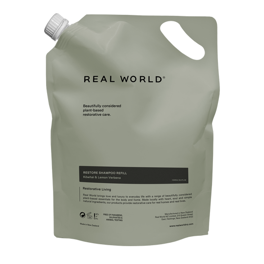 Real World Shampoo and Conditioner 1000ml Real World Restore Shampoo - Kōwhai & Lemon Verbena Refill