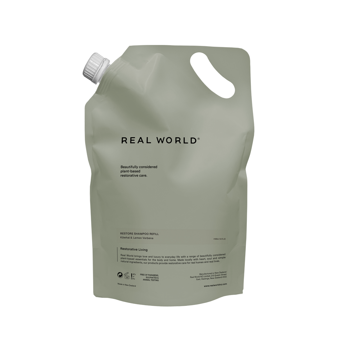 Real World Shampoo and Conditioner 1000ml Real World Restore Shampoo - Kōwhai & Lemon Verbena Refill