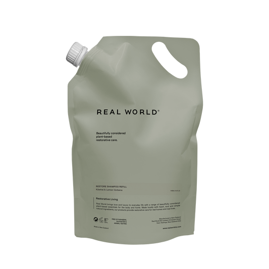 Real World Shampoo and Conditioner 1000ml Real World Restore Shampoo - Kōwhai & Lemon Verbena Refill