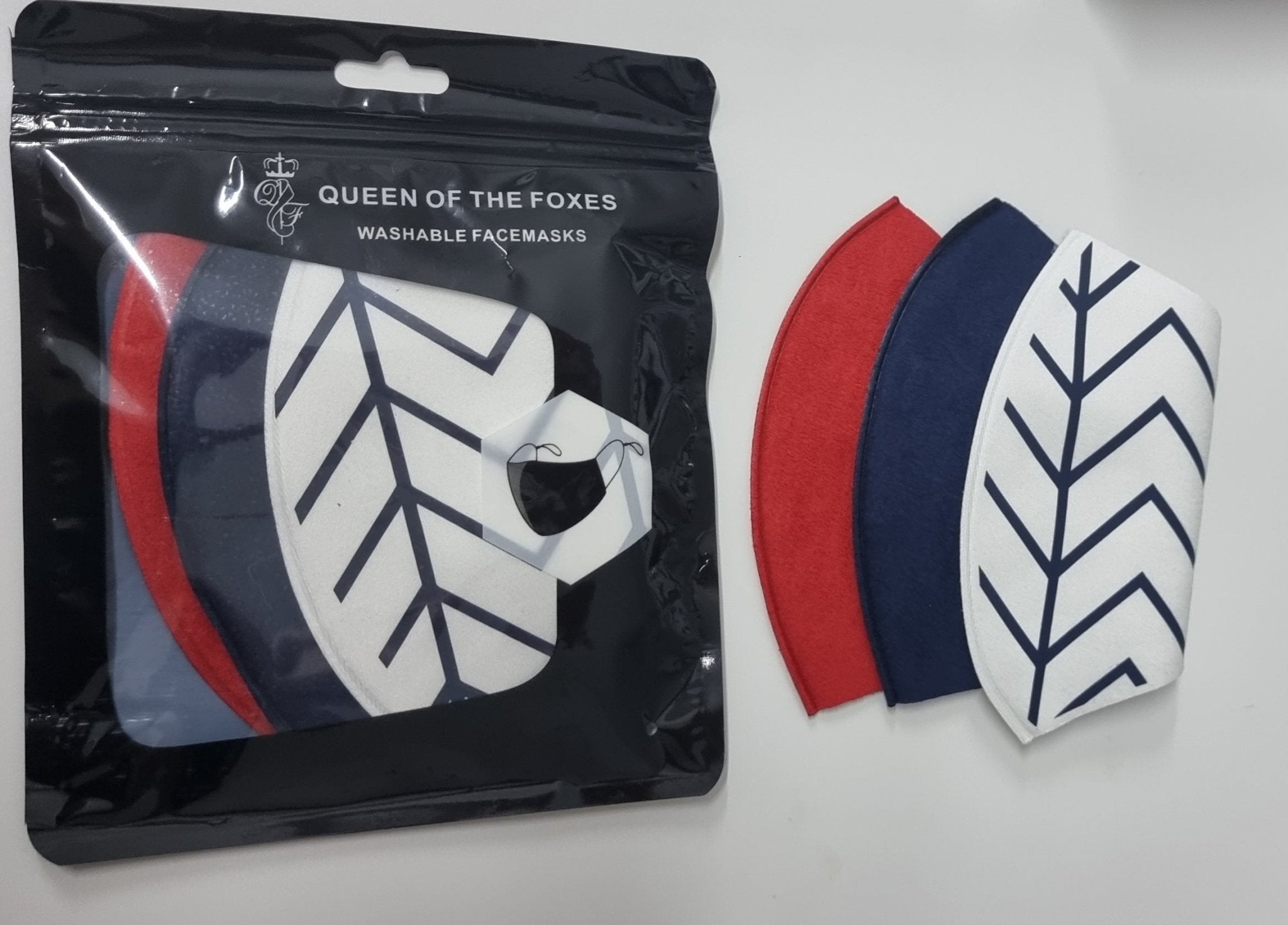 Queen of the Foxes Face Mask (3 Pack) Chevron / Navy / Red **LIMITED EDITION** - Exquisite Laser Clinic